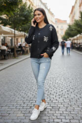  Csinos flitteres díszítésű gombos kardigán(fekete) (771234)