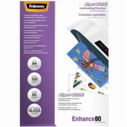 Fellowes Lamináló fólia, A4, 80 mikron, fényes, 100 db/doboz, SuperQuick Fellowes® (5440001) - tonerpiac