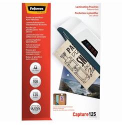 Fellowes Lamináló fólia, A4, 125 mikron, fényes, öntapadó hátlappal, 100 db/doboz, Fellowes® (5328901) - tonerpiac