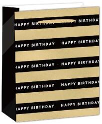 IRIS Matt papírtasak hologrammos hot stamp Happy Birtday fekete/arany 18x23 cm 370575