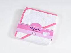 PROFOD FROTÉ / Baba frottír törölköző kapucnival - fehér/rózsaszín szegéllyel 75x75 cm (prof_2632)