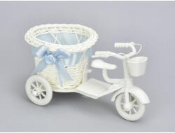  Műanyag tricikli kosárral/ virágtartó, 9*16*8cm, fehér-kék 7564K