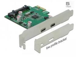Delock PCI Express x1 kártya - 2 x külső SuperSpeed USB (USB 3.2 Gen 1) USB Type-C hüvely (DL90493) (DL90493)