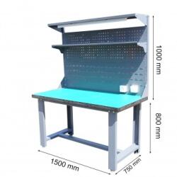 BRECKNER Masa, banc de lucru atelier cu priza 220V, panou perforat si iluminat LED 1500x750x800+1000mm