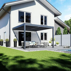 ROJAPLAST INTRO DUO bioklimatikus pergola 4×4 m - alumínium, falhoz rögzíthető, antracit színben