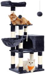  Teno® játékkészlet macskáknak, torony típusú, 2 megfigyelő platform, 4 szint, 1 ház, függőágy, kötél és játéklabda, kaparófa, extra puha párnázás, stabil szerkezet, 136 cm, sötétszürke színű