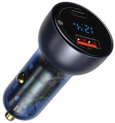 Baseus Particular autós gyorstöltő, Type-C + USB, Type-C kábellel, 65W, sötét szürke