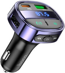 hoco. E70 bluetooth FM transmitter autós töltő USB+Type-C aljzat 30W, LED kijelző, FEKETE