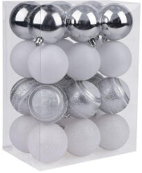 MagicHome MagicHome karácsonyi gömbök, 24 db, fehér-ezüst, mix, karácsonyfára, 6 cm (TC2171330)
