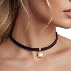  Choker bőr cirkónia ajándék fekete virág sebészeti acél aranyozott