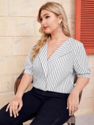 Shein KC13116 Shein Rövid Ujjú Ing V-nyakkivágás Csíkos Minta (50) 46