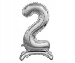 GoDan Álló fólia lufi Szám 2 74 cm - ezüst, 1 db, Beauty&Charm