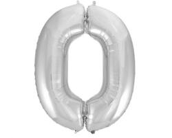 PartyPal Fólia lufi 0-ás szám - ezüst, 92 cm, Beauty&Charm