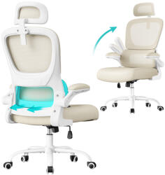 SONGMICS ergonomikus irodai szék dupla rétegű légáteresztő hálós anyaggal homokbézs (EUZ-OBN041L01)