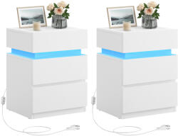 VASAGLE LED Éjjeliszekrény 3 Fiókos Fehér Állítható Színű Világítással (EUZ-LET0830W01)