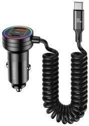 USAMS C33 autós töltő USB-A + USB-C aljzat (5V/3A, 60W, PD gyorstöltő + USB-C kábel) fekete (CC167CC01) (CC167CC01)