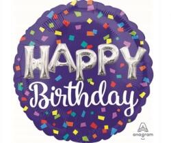 Amscan Kerek fólia lufi Happy Birthday felirattal - többszínű, 28 hüvelyk