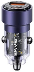 USAMS C39 autós töltő USB+Type-C aljzat (60W, PD gyorstöltő 3.0) LILA (CC208CC02) (CC208CC02)