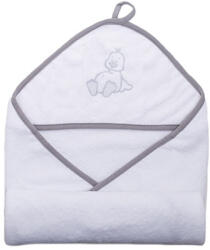  Baba fürdőlepedő hímzett 110x110 cm fehér-szürke kacsás