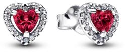 Pandora Kiemelt piros szív gombfülbevaló - 298427C04 (298427C04)