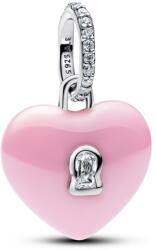Pandora Rózsaszín kerámia szív lakat függő charm - 794424C01 (794424C01)
