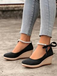 Shein B43101 Shein Fekete Gyöngyös Tornacipő (50) 39-ES (sx2401172999334426)