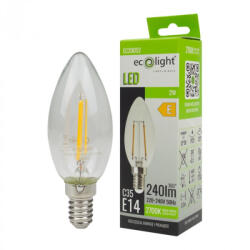 ECOLight LED gyertyaizzó B35 E14 2W 240lm 2700K Meleg izzószálas Ecolight (ECOLED2702)