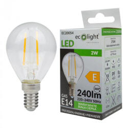 ECOLight LED izzó gömb P45 E14 2W 240lm 2700K Meleg izzószálas Ecolight (ECOLED2706)