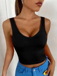 Shein KC15316 Shein Crop Top Bordázott Fekete (50) L