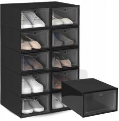 4CONVY 10x Doboz rendszerező cipőtartó átlátszó fedéllel rendszerező nagy (shoebox_basic_black_32x14_10)