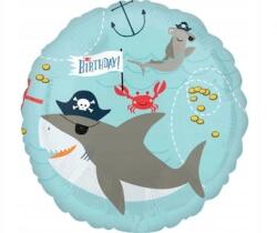 Amscan Ahoy Birthday fólia lufi kerek, többszínű - 46 cm, 1 db