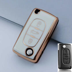  Peugeot bicskakulcs 3 gombos TPU tok fehér arany (TCI005AFH)