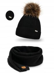 PaMaMi Női téli szett PaMaMi fekete sapka meleg sál Lengyel univerzális (komplet damski Pamami 2205112+20661)