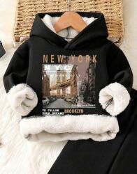 Shein KC24107 Shein Melegítő Bélelt Kapucnis Pulóver Nyomott Mintával (25) 116