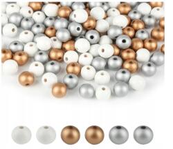  Zefan 180 db-os fa gyöngy szett, 16 mm, fehér, arany, ezüst (5904133215520)