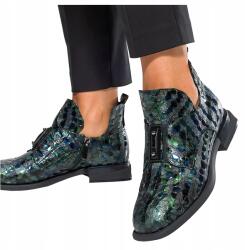 Casu Bőr Női Bokacsizma Zöld Krokodil Mintás Díszes Sarok Párna R 40 (7085090000409)