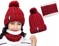  Bordó téli sapka szett pomponnal puha meleg kémény