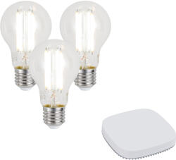 QAZQA 3 darabos intelligens E27 dimmelhető LED izzókészlet A60 7W 806LM 2700-6500K Zigbee Smart Hub-bal (110304)