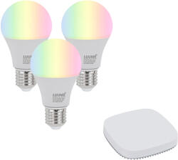 QAZQA 3 darabos intelligens E27 dimmelhető LED izzókészlet A60 9W 806 lm 2700K-6500K, Zigbee Smart Hub-bal (110305)