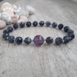 Kristály Jóga Shop Kordierit-iolit 7 mm-es fazettált ásvány karkötő akvamarinnal