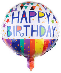 Mezőfi Team Kft Happy Birthday, fehér csíkos-konfettis fólia lufi, 45 cm