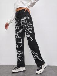 Shein ZC66304 Shein Egyenes Szárú Farmer Nadrág Nyomott Mintával (50) L