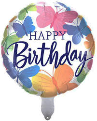 Mezőfi Team Kft Happy Birthday, színes pillangós, gömb fólia lufi, 45 cm