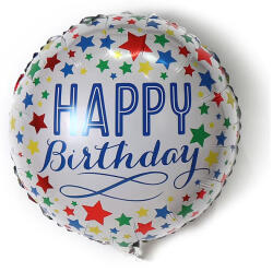 Mezőfi Team Kft Happy Birthday, fehér, csillagos fólia lufi, 45 cm