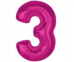 GoDan Fólia lufi 3-as számmal - rózsaszín, 92 cm, születésnapra