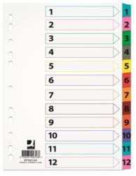 Q-CONNECT Index carton alb Mylar numeric 1-12, margine PP color, A4, 170g/mp, Q-Connect (KF00163)