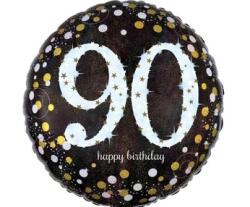 Amscan Happy Birthday 90 holo fólia lufi - kerek, fekete/fehér, 46 cm, 1 db
