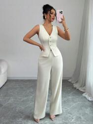 Shein DC23113 Shein Bézs Elegáns Magas Derekú Nadrág (50) S