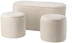 AdTrend Set bancuta 2 tabureti catifea alba 32 x 30, 80 x 40 x 40 cm (118193)