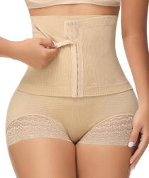Figninget Chiloti modelatori femei talie A nalta , Figninget, control dublu al abdomenului, efect de ridicare fesiera, bej, marime 3XL